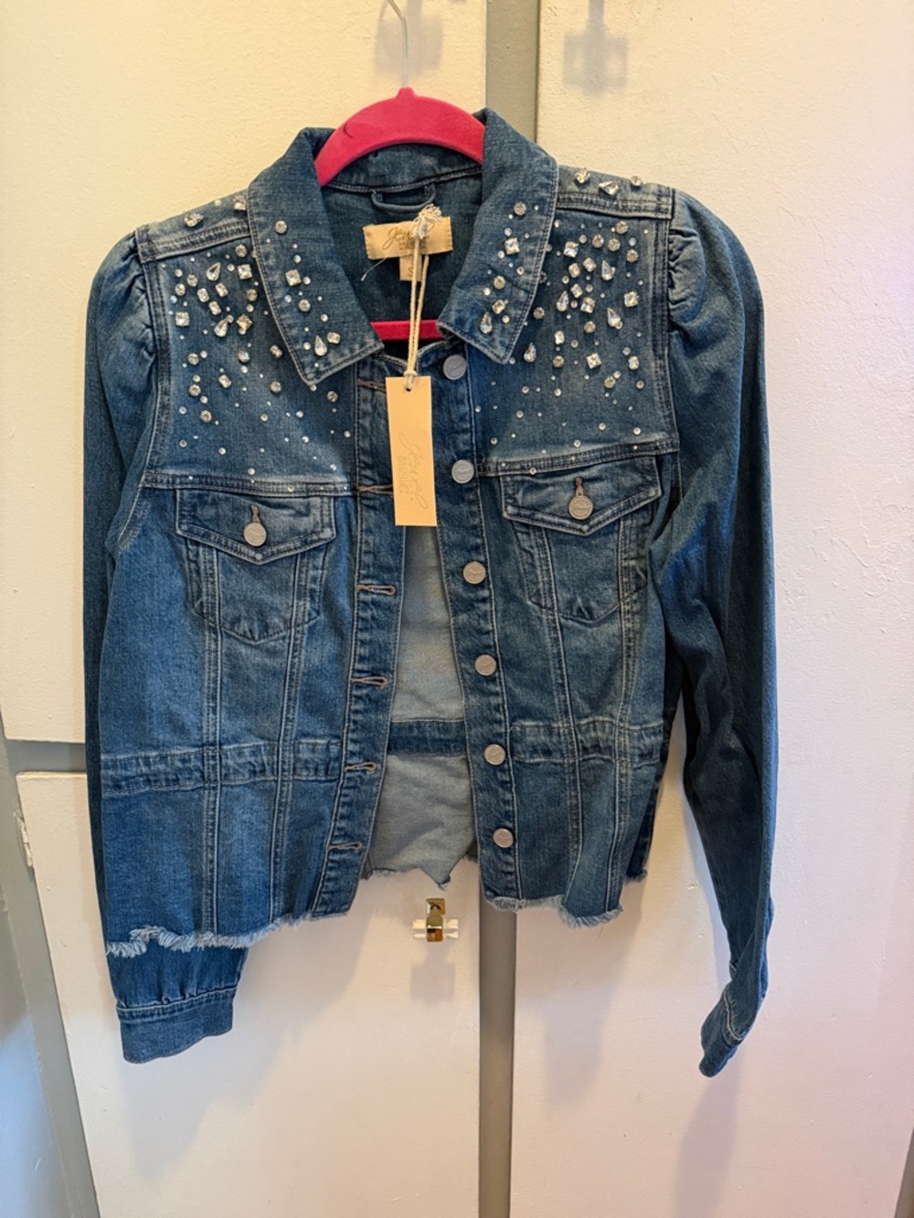 Jewel by Badgley Mischka Denim Jacket with Crystal Accents